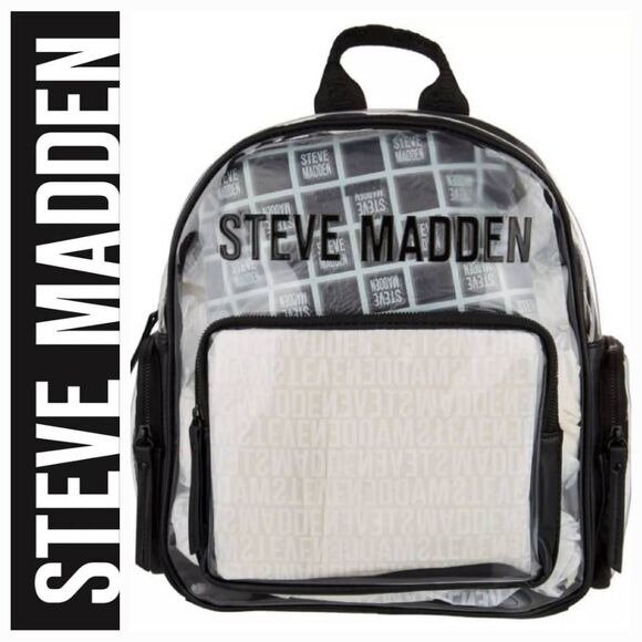 Steve Madden BIrma Logo Clear Backpack w Block Logo Pouch Backpacks